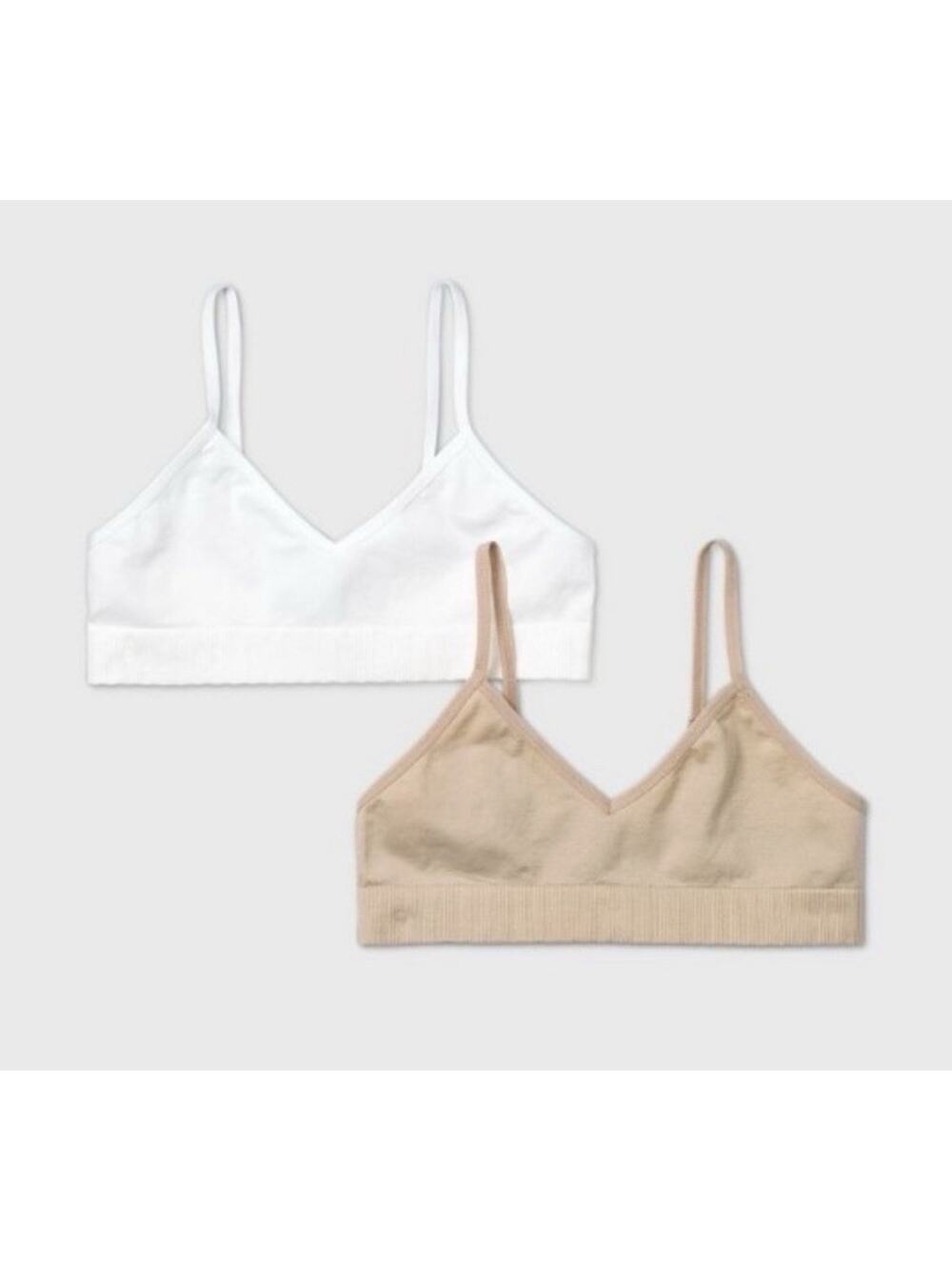 NWT Cat & Jack Girls Seamless Bralette 2 Pack White Beige Size Medium